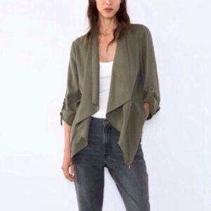 Zara Open Front Utility Jacket in Green Size XS